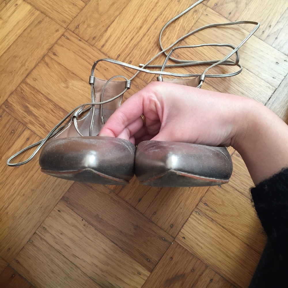 Sigerson Morrison Metallic Gold Lace Up Flats - Picture 6 of 7